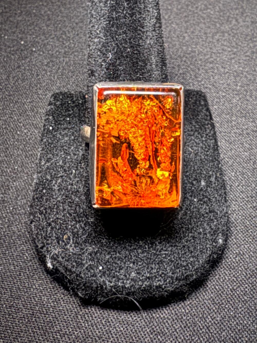 925 Sterling Silver Vintage Amber Square Ring Size 9